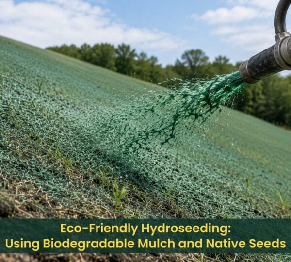 Eco-friendly hydroseeding using biodegradable mulch and native seeds for sustainable erosion control and vegetation growth